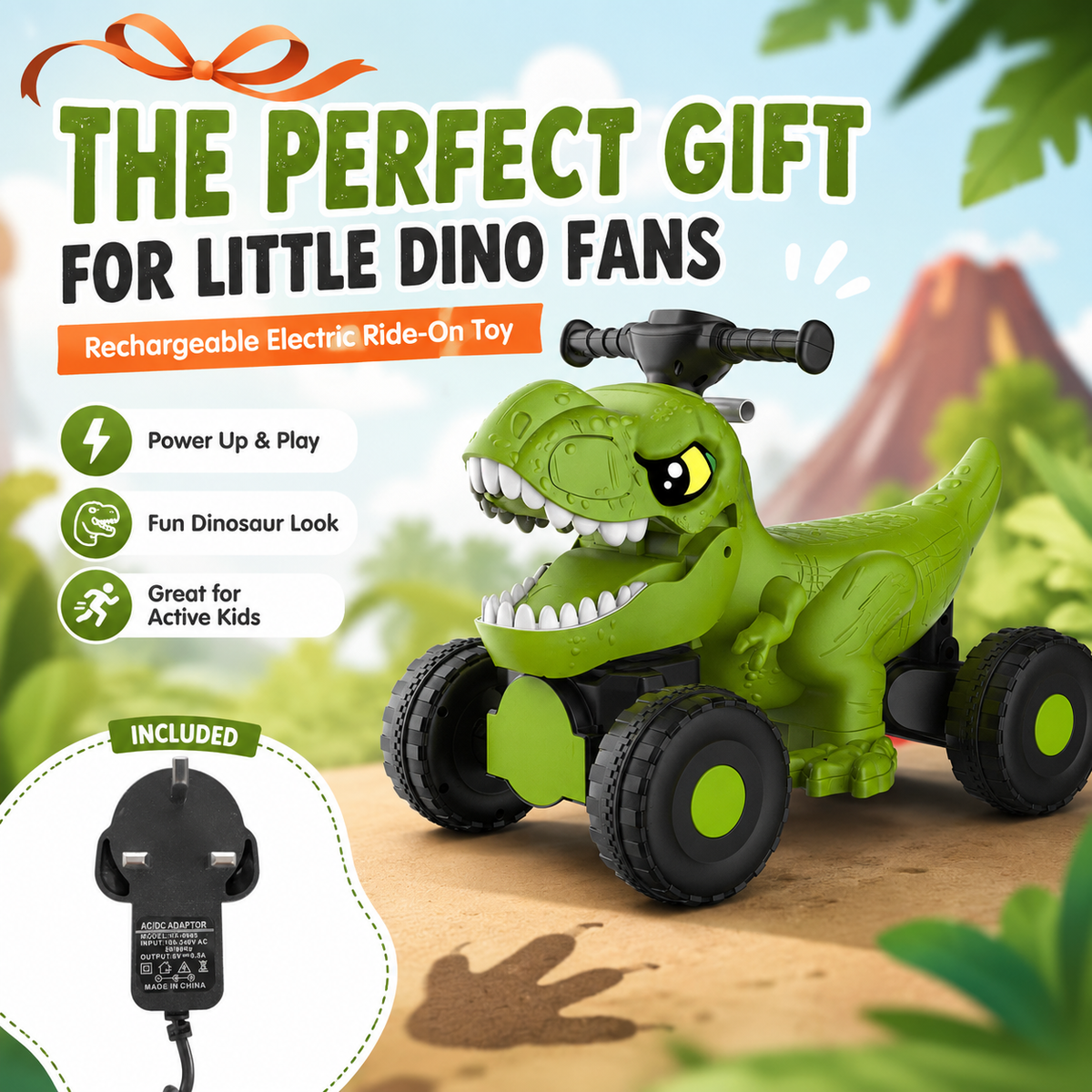 Dinosaur Ride-On Electric Toy Car with Music & Lights for Kids