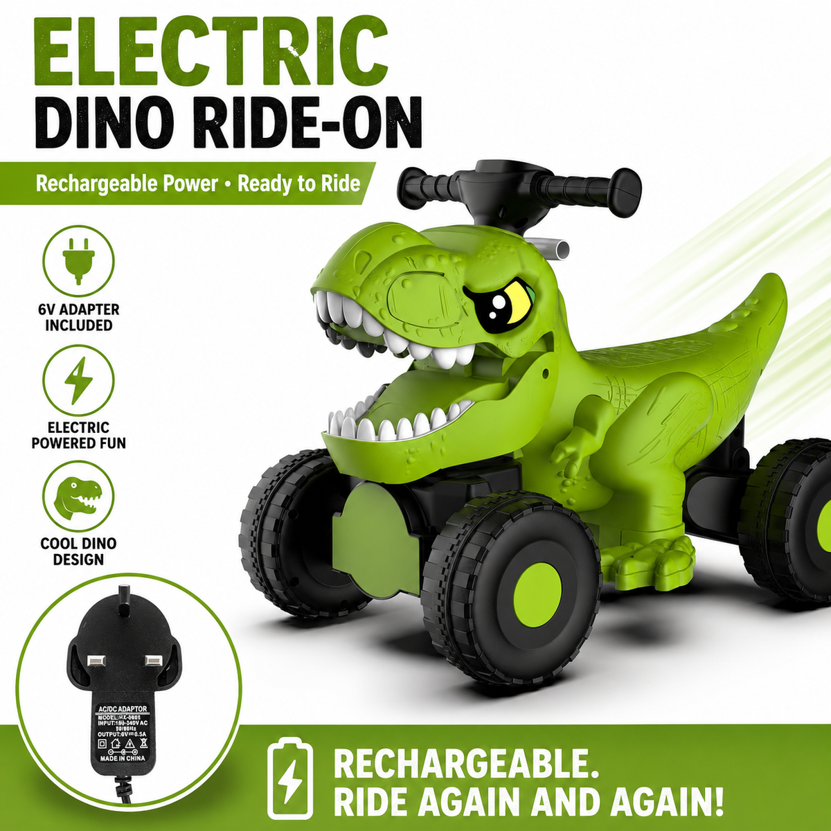 Dinosaur Ride-On Electric Toy Car with Music & Lights for Kids
