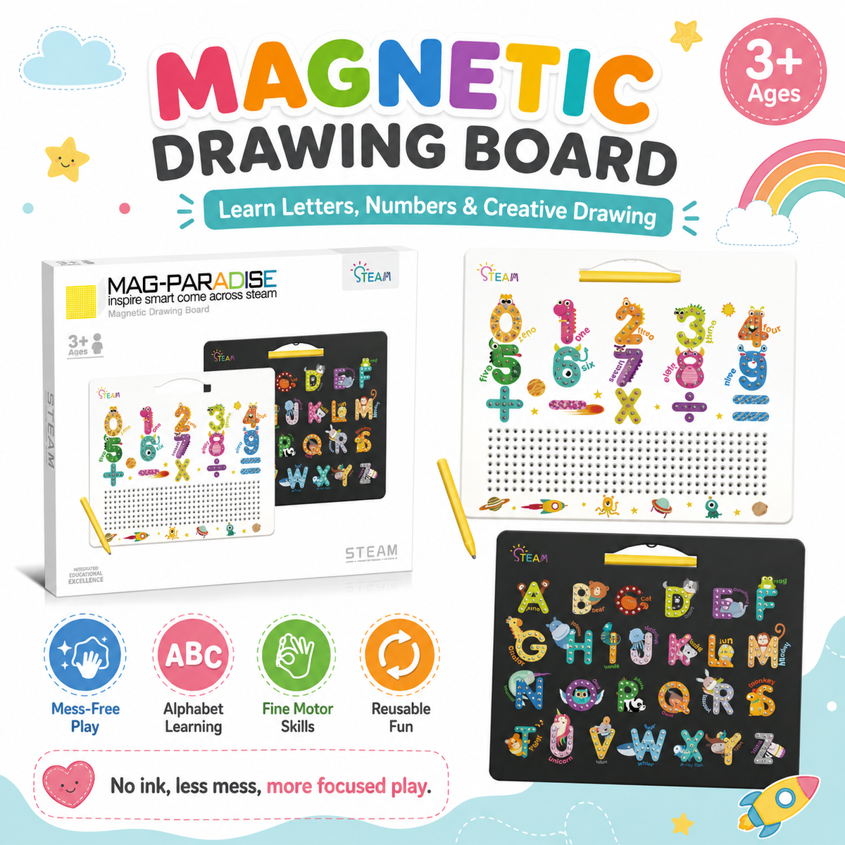 Double-Sided Magnetic Letter & Number Tracing Board Toy for Toddlers