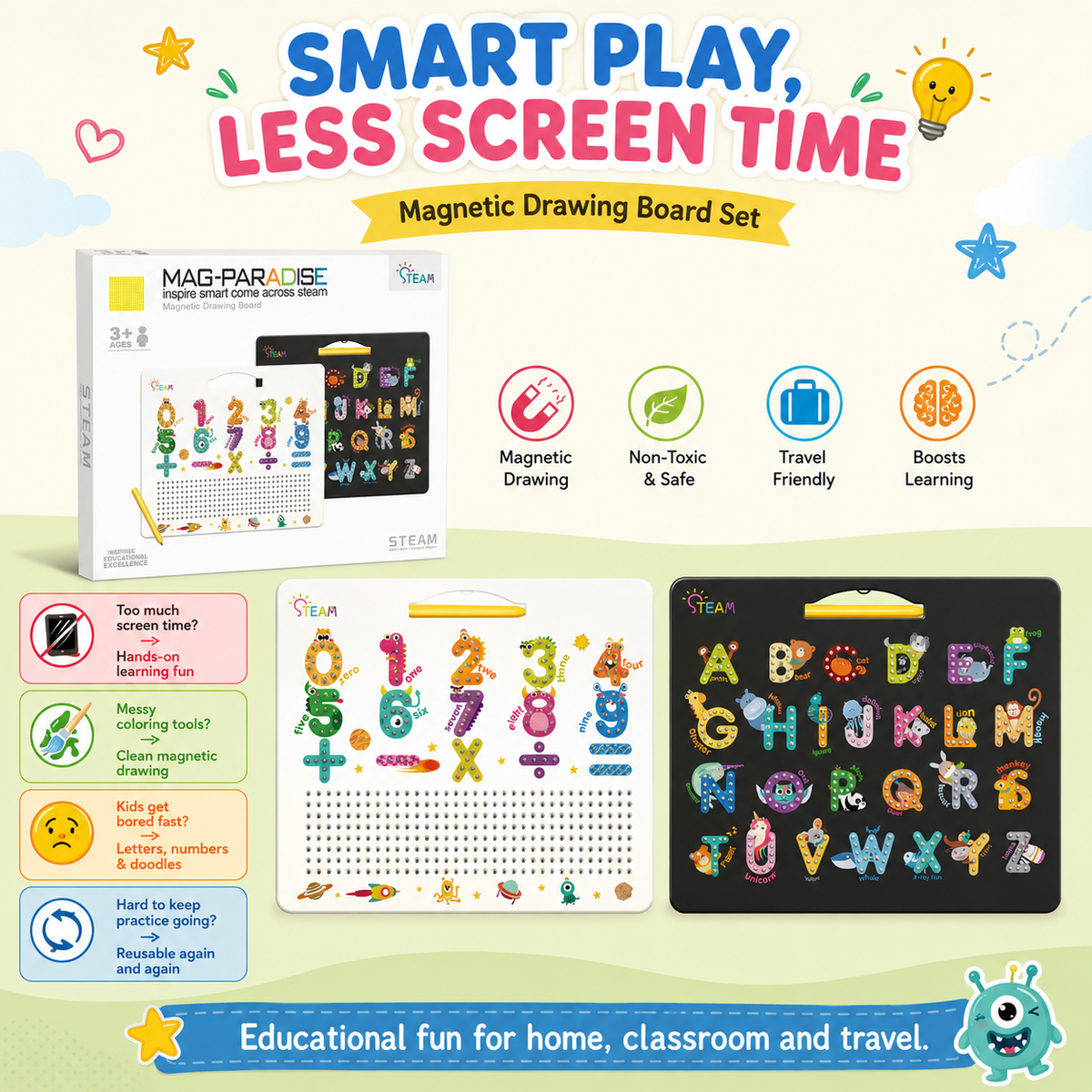 Double-Sided Magnetic Letter & Number Tracing Board Toy for Toddlers