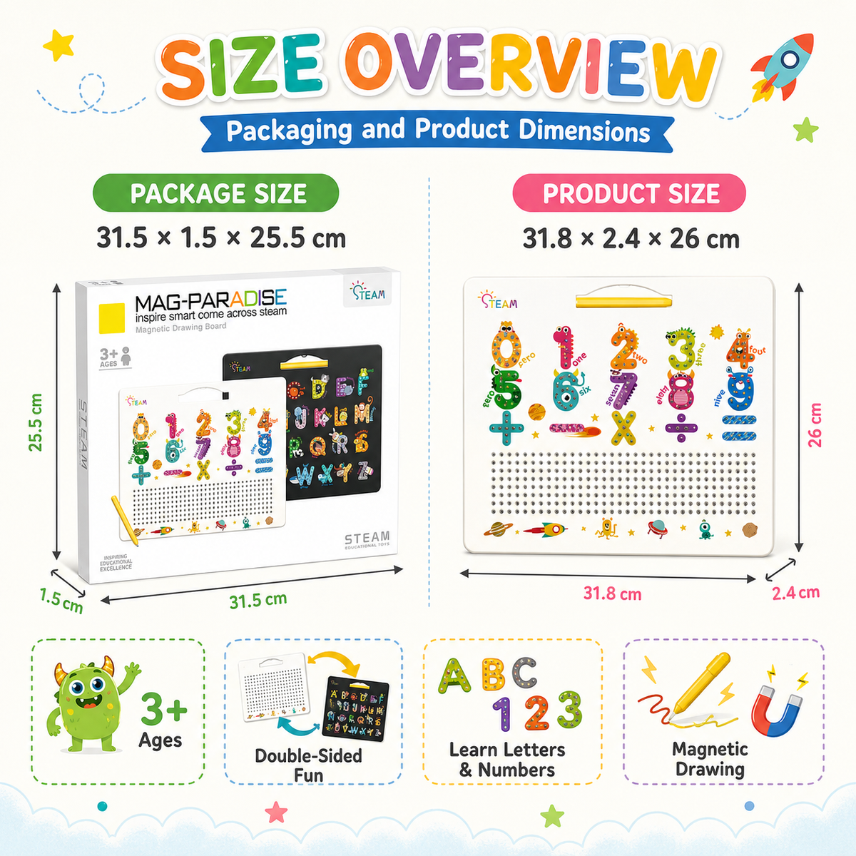 Double-Sided Magnetic Letter & Number Tracing Board Toy for Toddlers