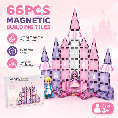 66-Piece Magnetic Tiles Princess Castle Building Blocks STEM Toy