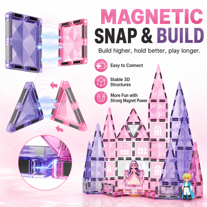 66-Piece Magnetic Tiles Princess Castle Building Blocks STEM Toy