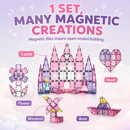66-Piece Magnetic Tiles Princess Castle Building Blocks STEM Toy