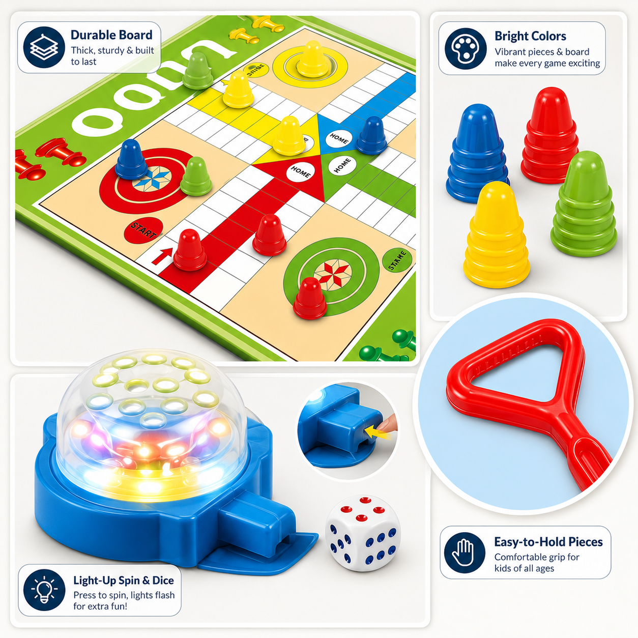 Giant Ludo floor mat game with electronic light-up spinner and colorful playing pieces