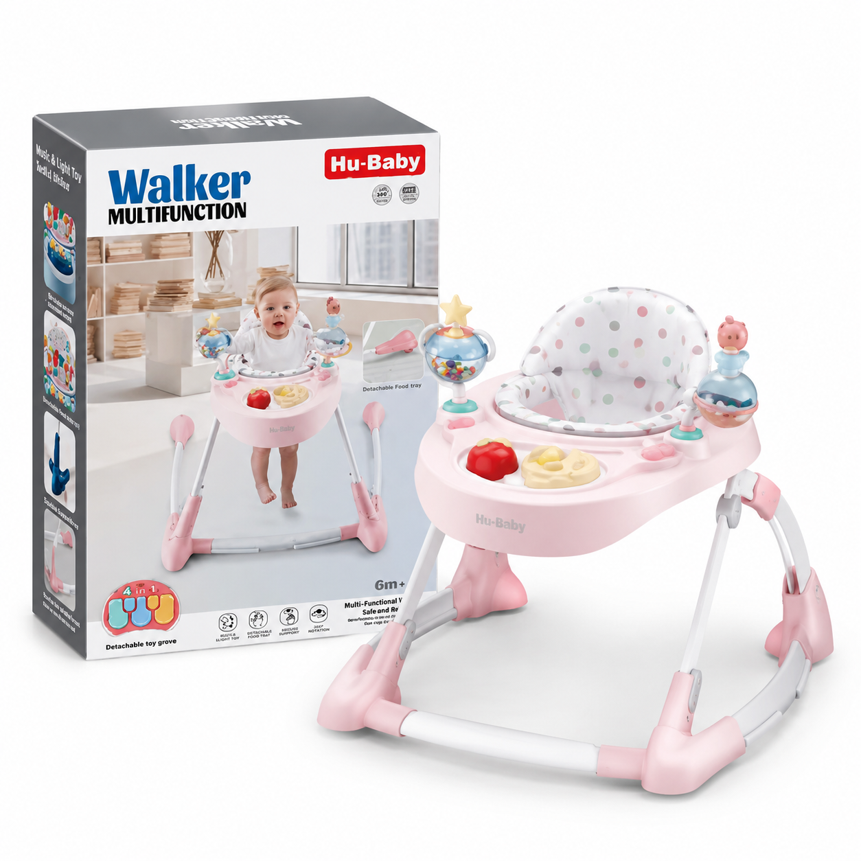 Pink Hu-Baby multifunction foldable baby walker with packaging box in Kuwait
