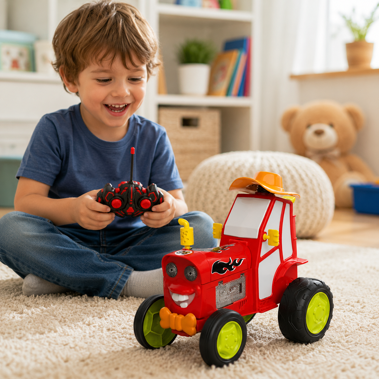 Remote Control Stunt Tractor Car with Headlights & Music – Red-2