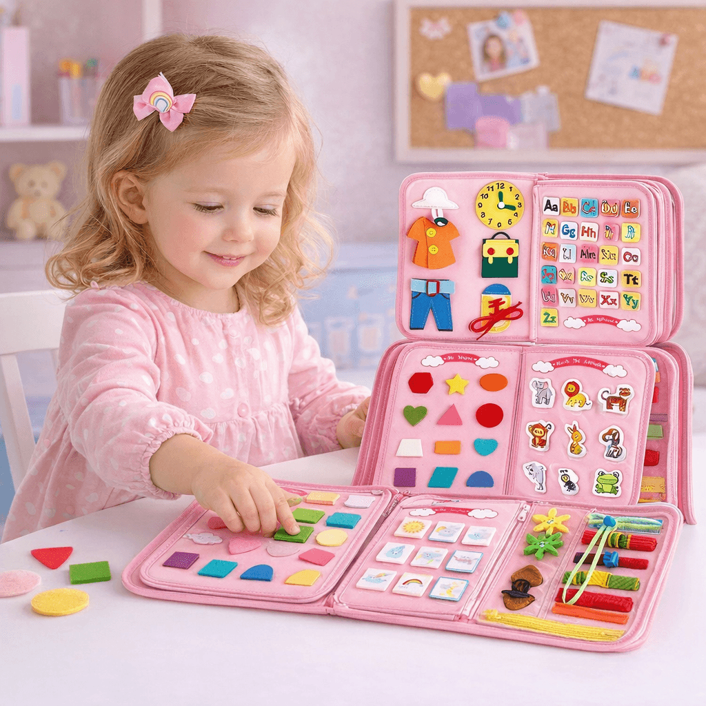 Educational Kit Bag for Kids Pink Busy Board Learning Toy Set Preschool product details in Kuwait