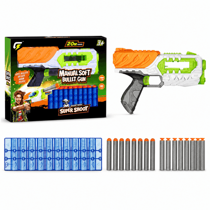 Manual Soft Bullet Toy Blaster Gun Set with Foam Darts, Target Blocks, and product details for kids in Kuwait