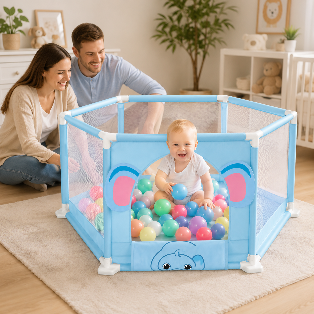 Elephant Baby Playpen with 30 Balls – Indoor Play Area