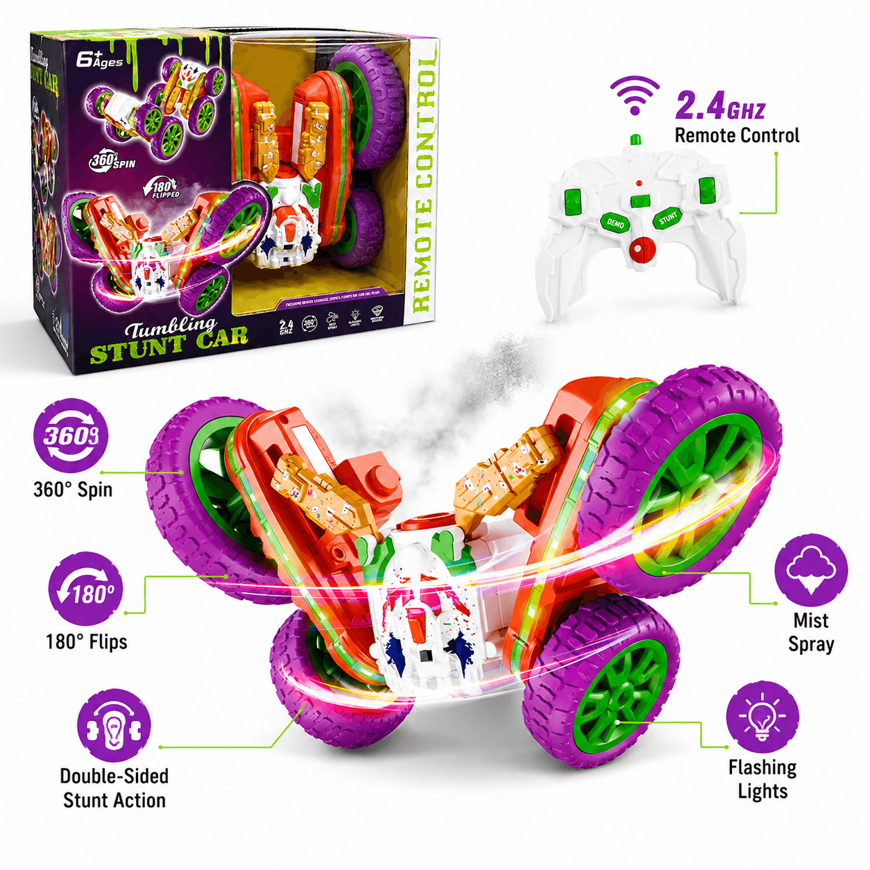 6 Function Remote Control Stunt Car With Light For Kids gift toy in Kuwait
