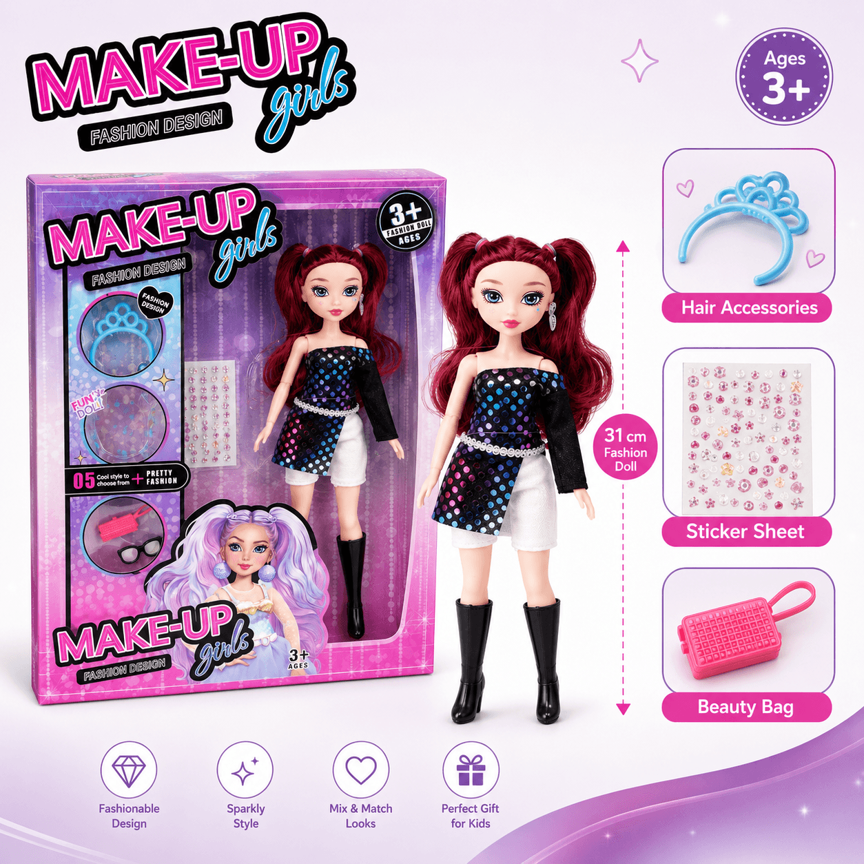 10-Inch Fashion Doll with Makeup Set for Girls 3+ in Kuwait-2