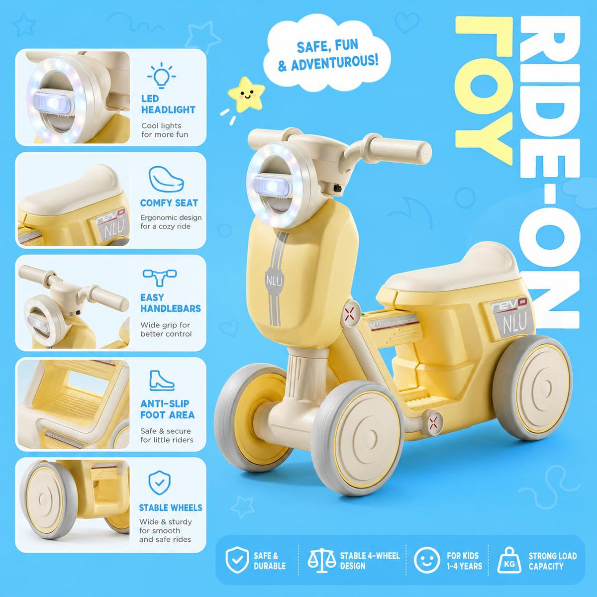 Toddler Balance Bike with Colorful Lights – Ride-On Toy (12–36 Months)