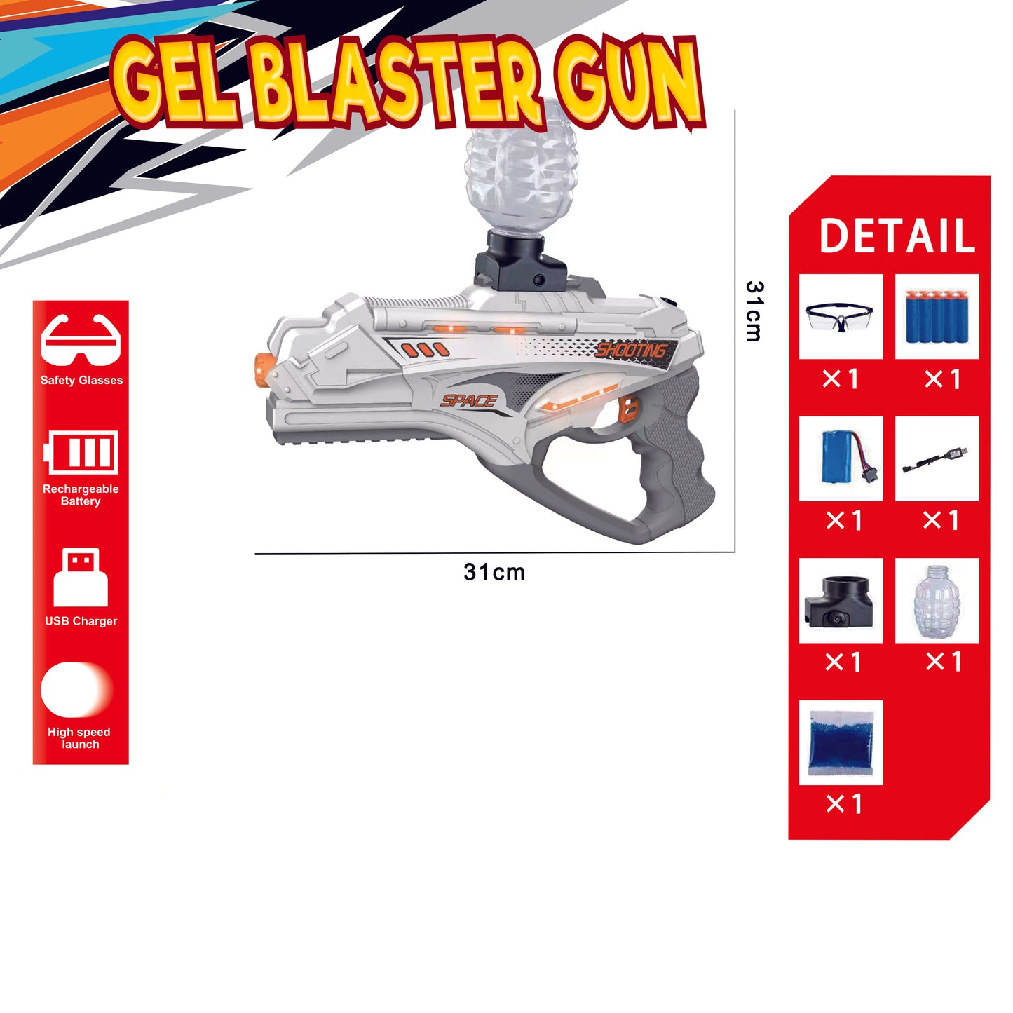 Electric Space Gun Water Bomb Gun - White