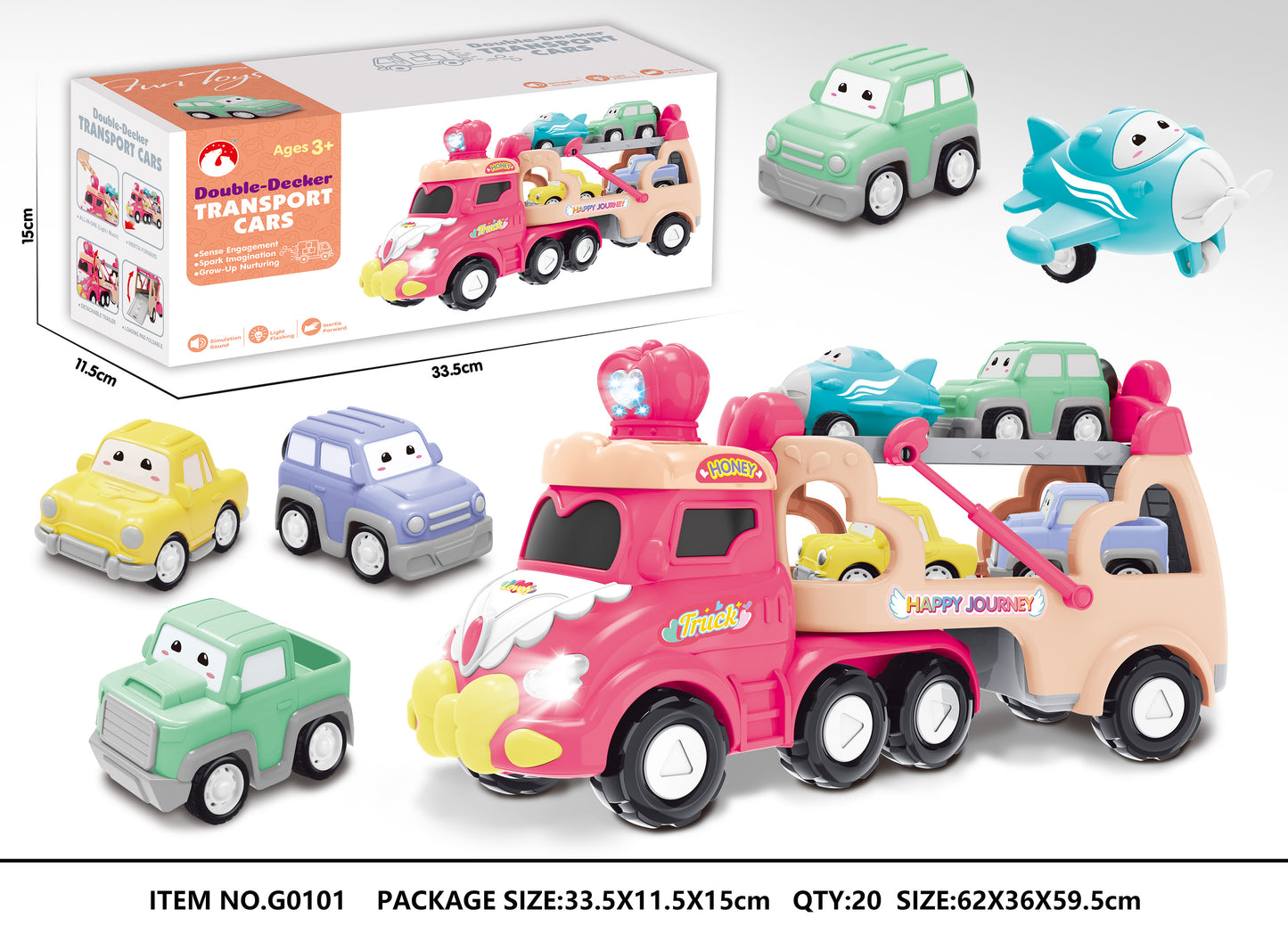 Double Decker Transport Cars And 1 Plane Set