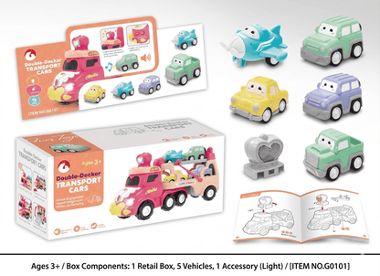 Double Decker Transport Cars And 1 Plane Set product details for kids in Kuwait
