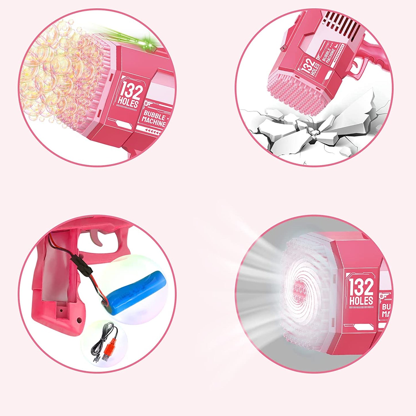 Bazooka Magic Light Bubble Machine 132 Hole- Pink