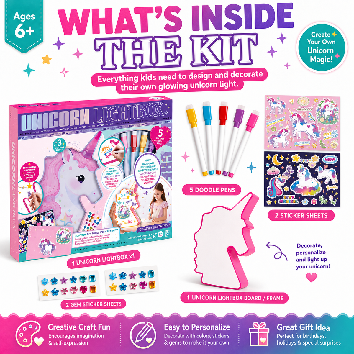 Paint Your Own Unicorn Lamp Kit – DIY Art Craft Toy for Kids