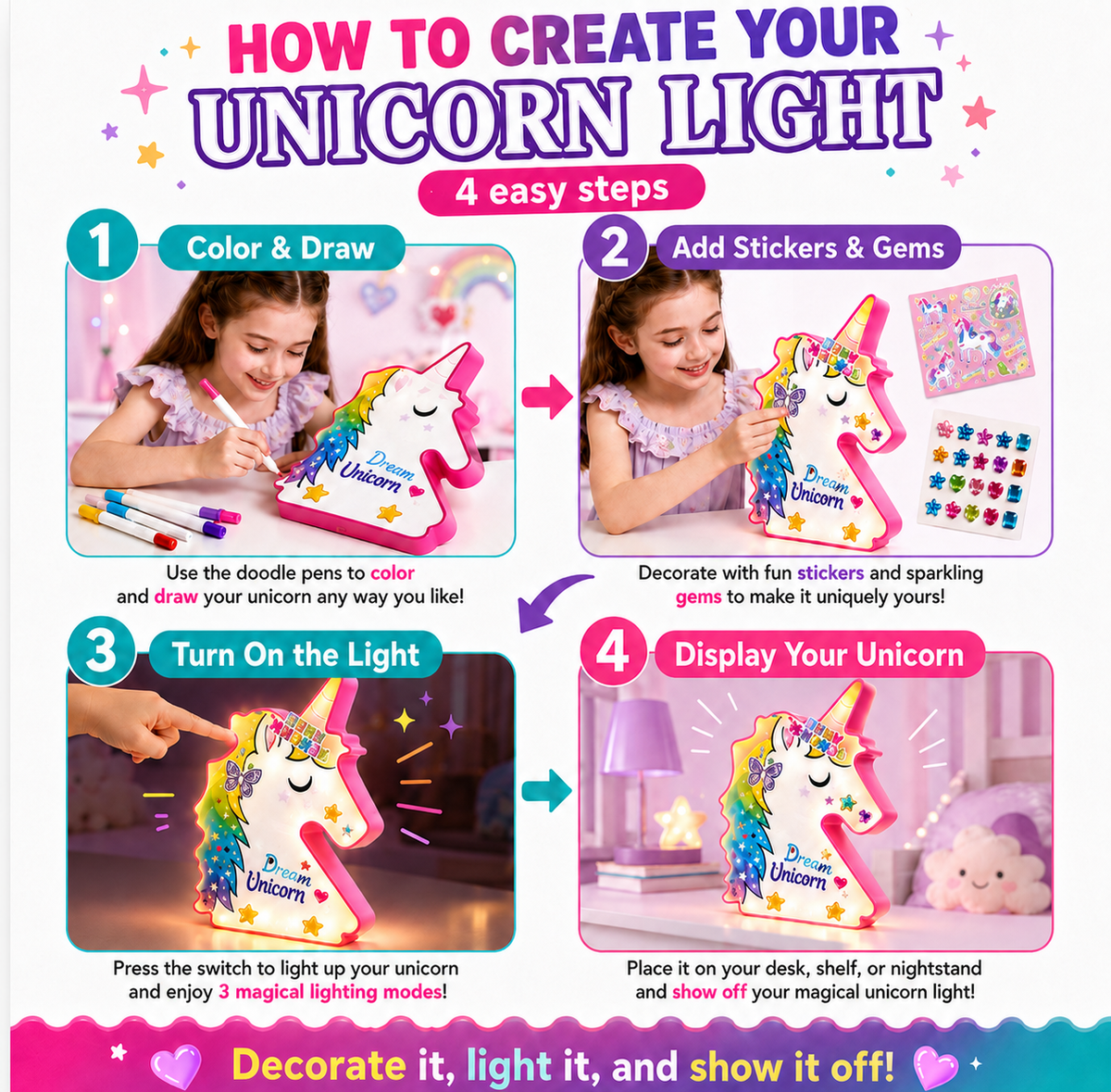 Paint Your Own Unicorn Lamp Kit – DIY Art Craft Toy for Kids