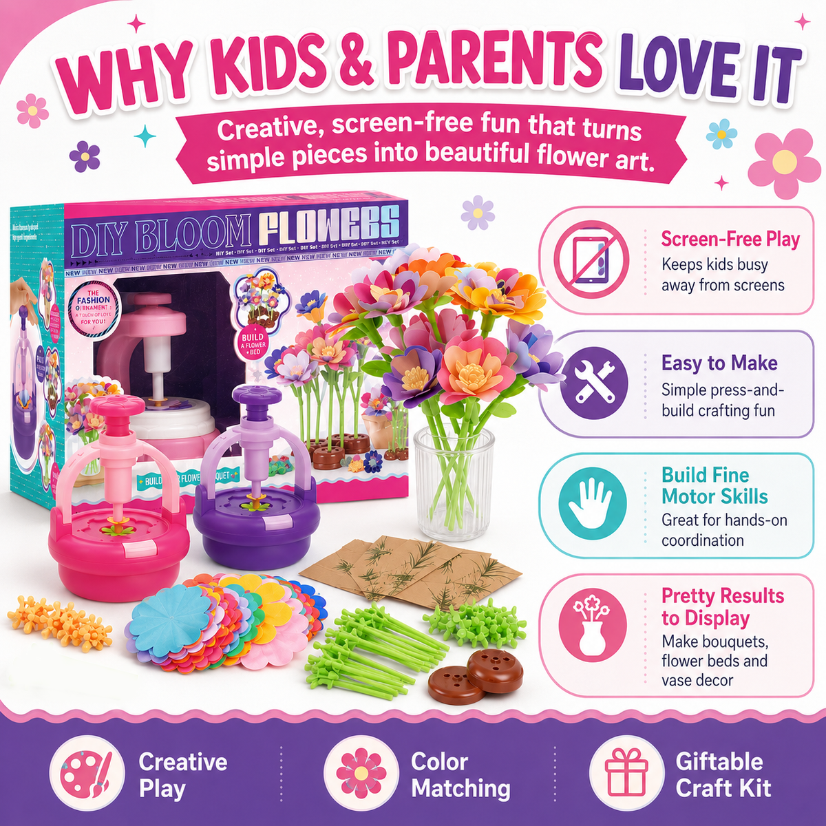 DIY Fabric Flower Bouquet Craft Kit for Girls – Arts & Crafts Toy