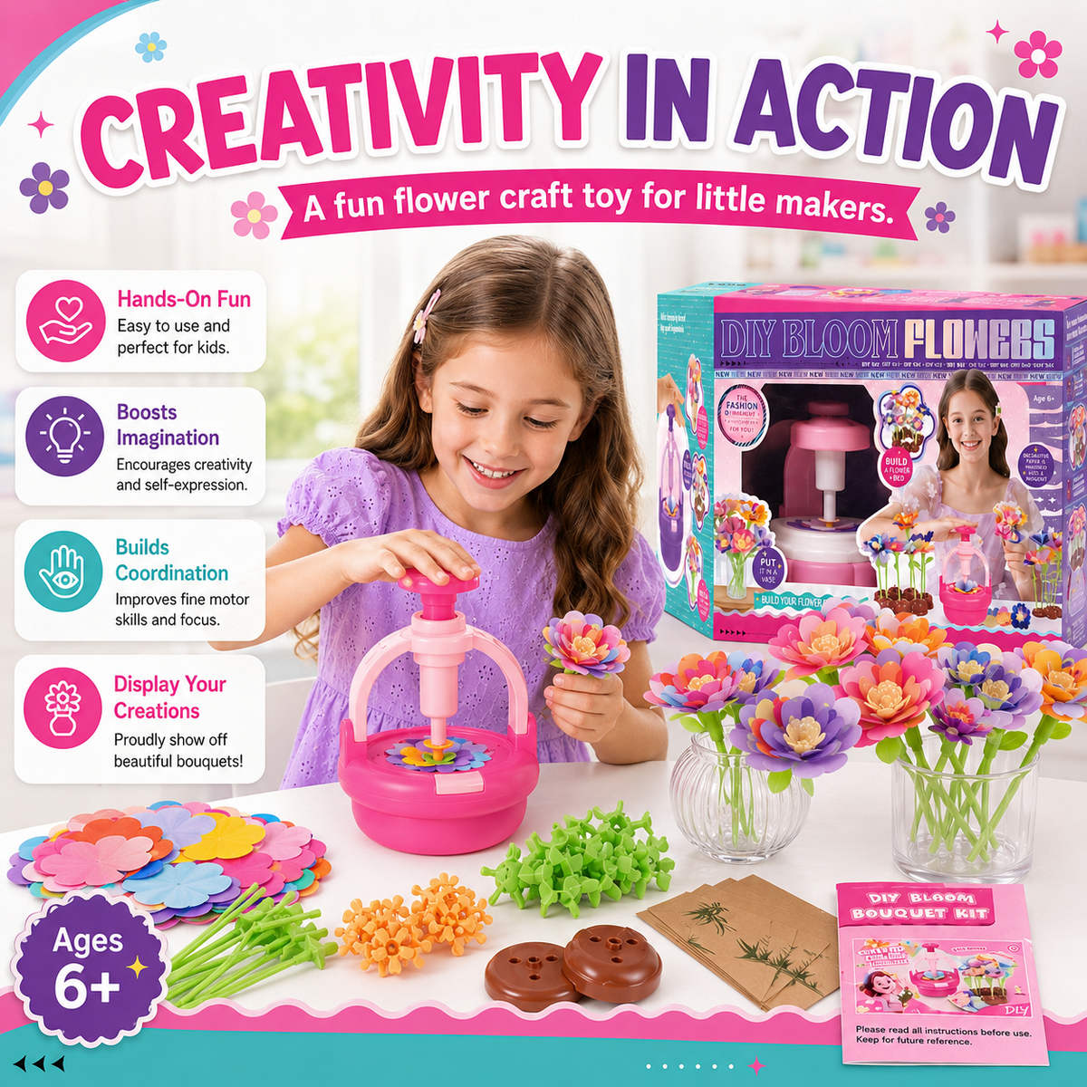 DIY Fabric Flower Bouquet Craft Kit for Girls – Arts & Crafts Toy