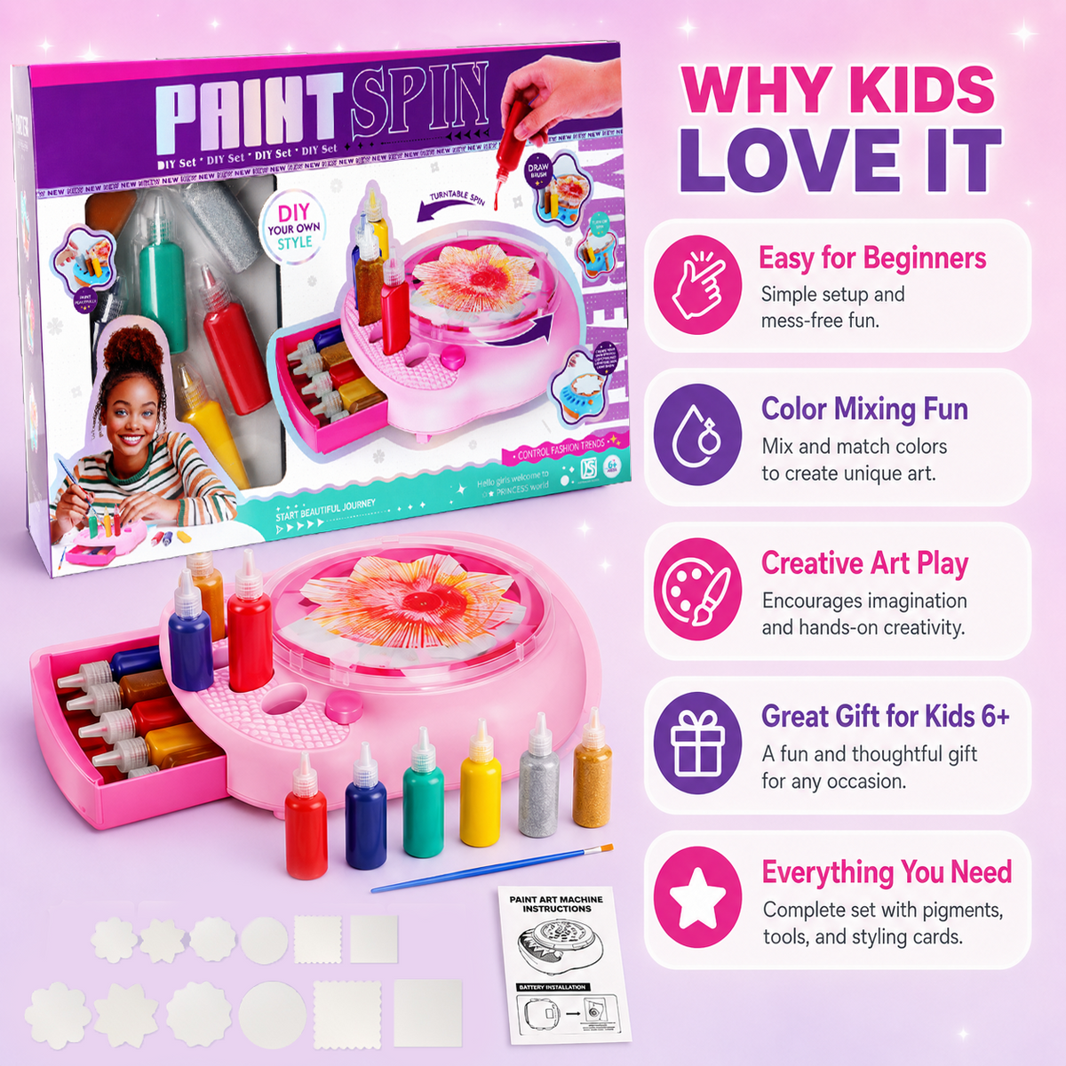 Spin Art Machine – Paint Spinner Craft Kit Toy for Kids