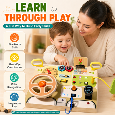 Montessori Wooden Busy Board with Light Switch – Sensory Toy for Toddlers