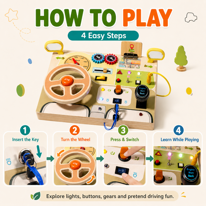Montessori Wooden Busy Board with Light Switch – Sensory Toy for Toddlers