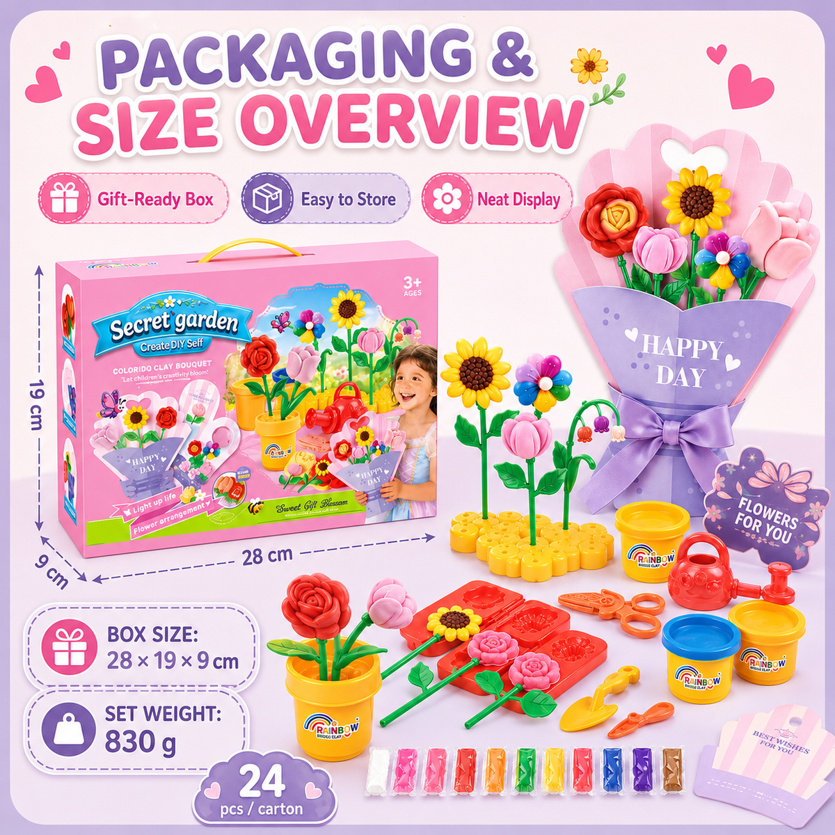 Clay Flower Plant Play Set – 48-Piece Modeling Dough Kit for Kids