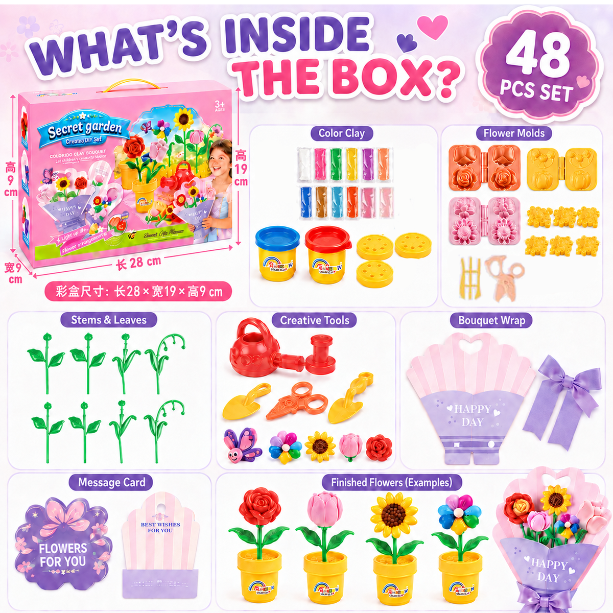 Clay Flower Plant Play Set – 48-Piece Modeling Dough Kit for Kids