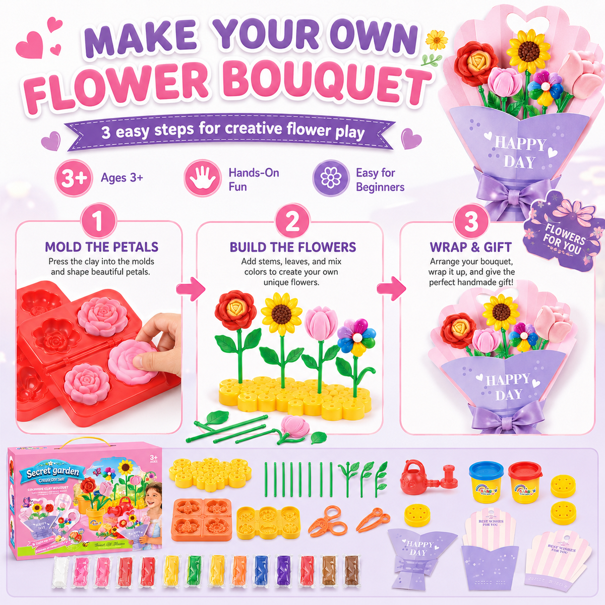 Clay Flower Plant Play Set – 48-Piece Modeling Dough Kit for Kids