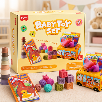 Baby Sensory Toy Gift Set – Rattles, Teethers & Cloth Book