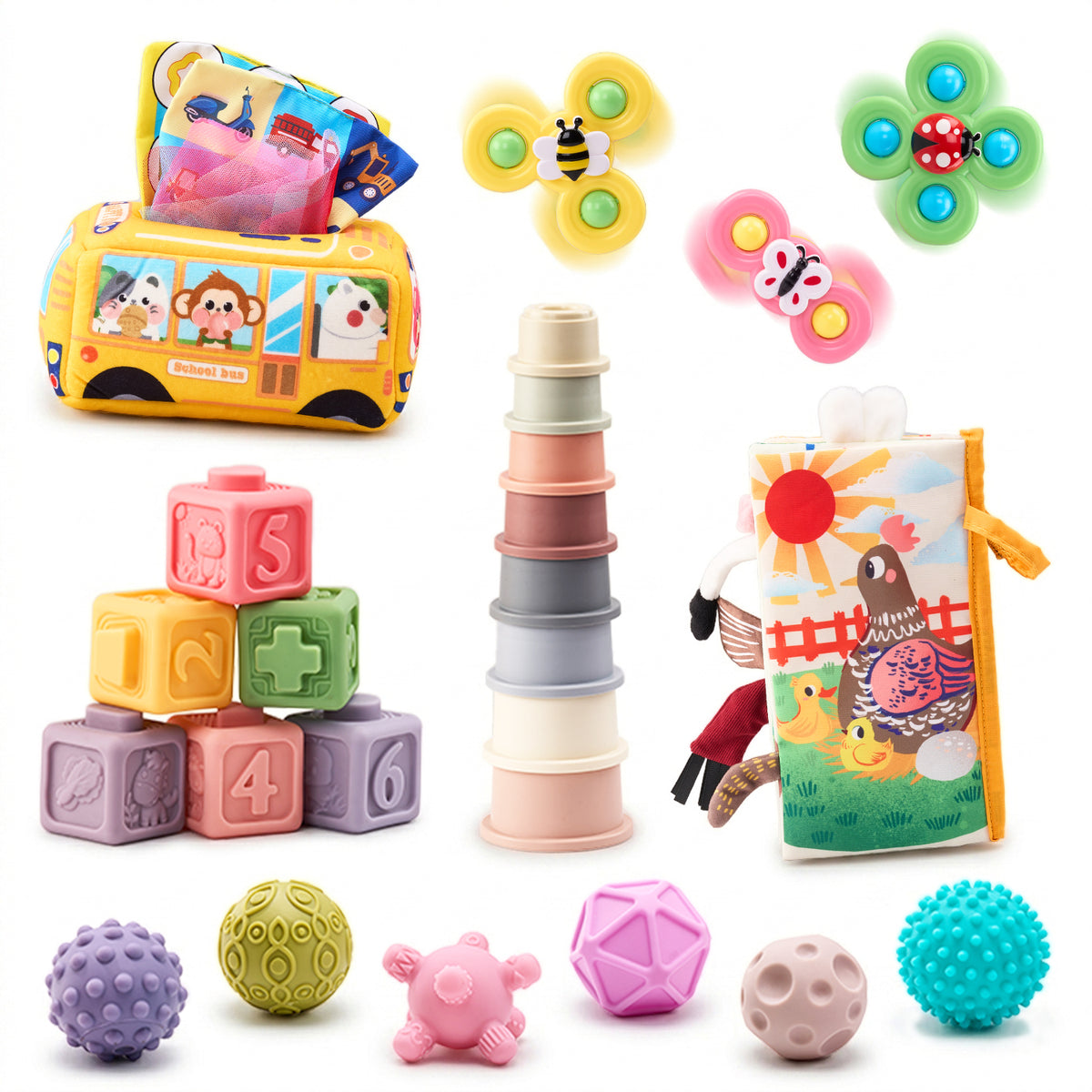 Baby Sensory Toy Gift Set – Rattles, Teethers & Cloth Book