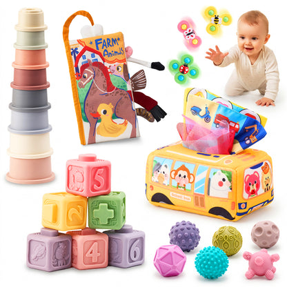 Baby Sensory Toy Gift Set – Rattles, Teethers & Cloth Book