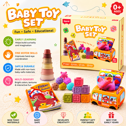 Baby Sensory Toy Gift Set – Rattles, Teethers & Cloth Book