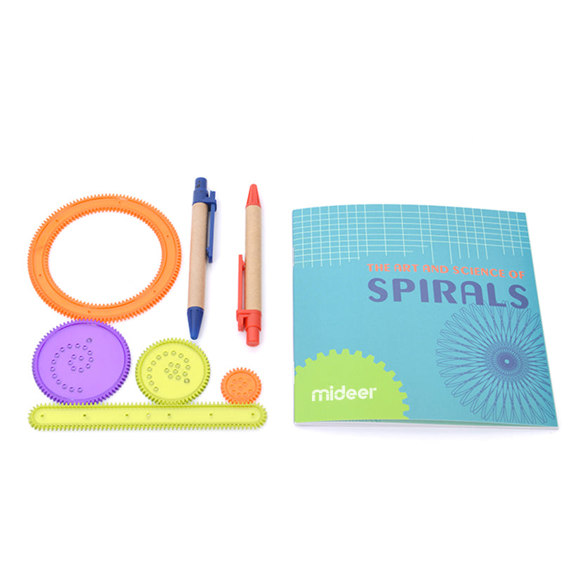 Rotating gear mechanism inside spirograph creating pattern templates