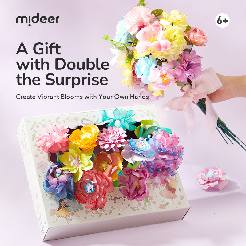 Multiple finished flower creations in various color combinations