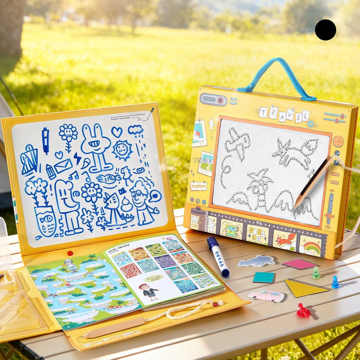 Erasable whiteboard side of activity book with multiple learning games