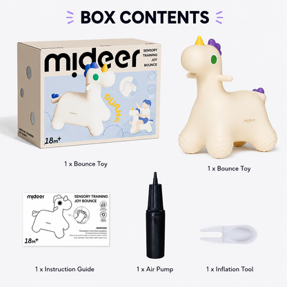 Unicorn hopper toy with colorful design and handle