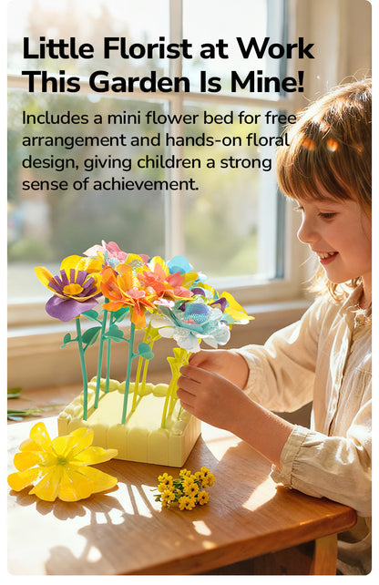 Package with flower pieces and colorful petal parts for assembly