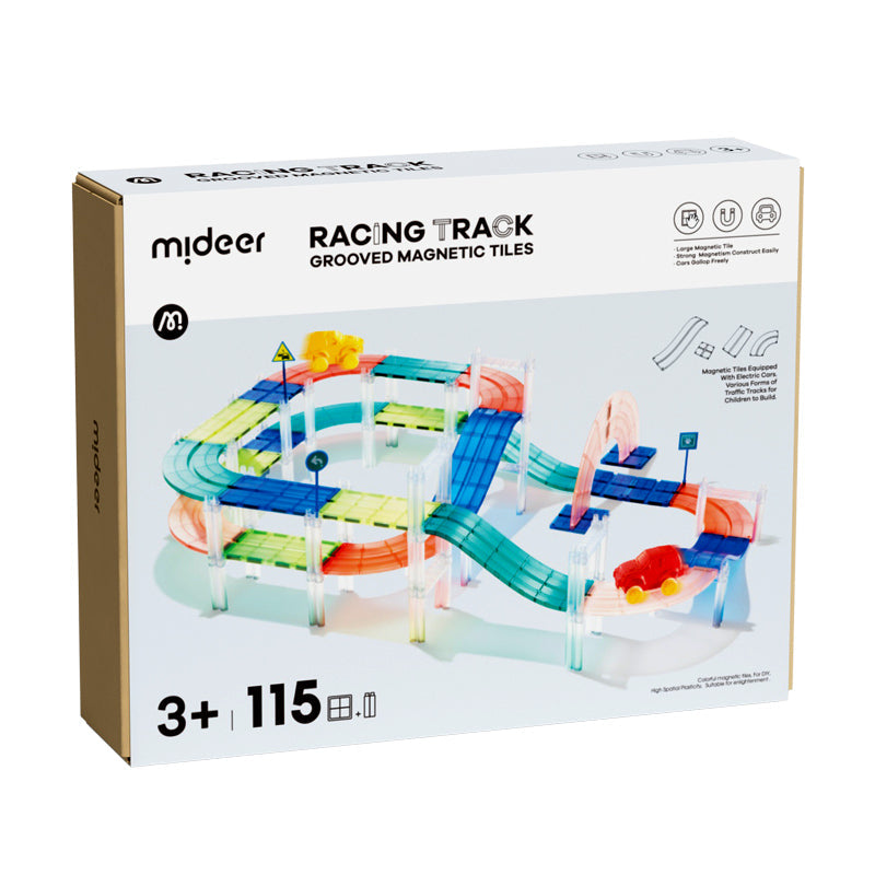 Mideer Racing Track Magnetic Tiles Set - STEM building toy for kids