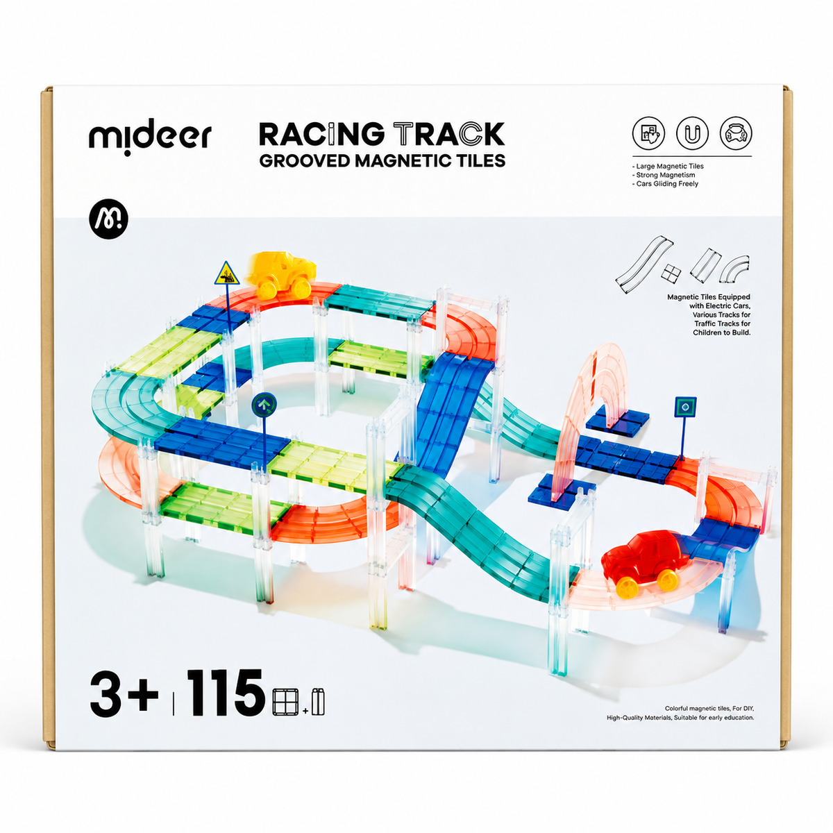 Mideer Racing Track Magnetic Tiles Set – STEM Building Toy for Kids
