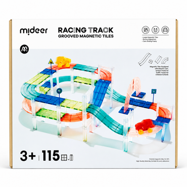 Mideer Racing Track Magnetic Tiles Set – STEM Building Toy for Kids