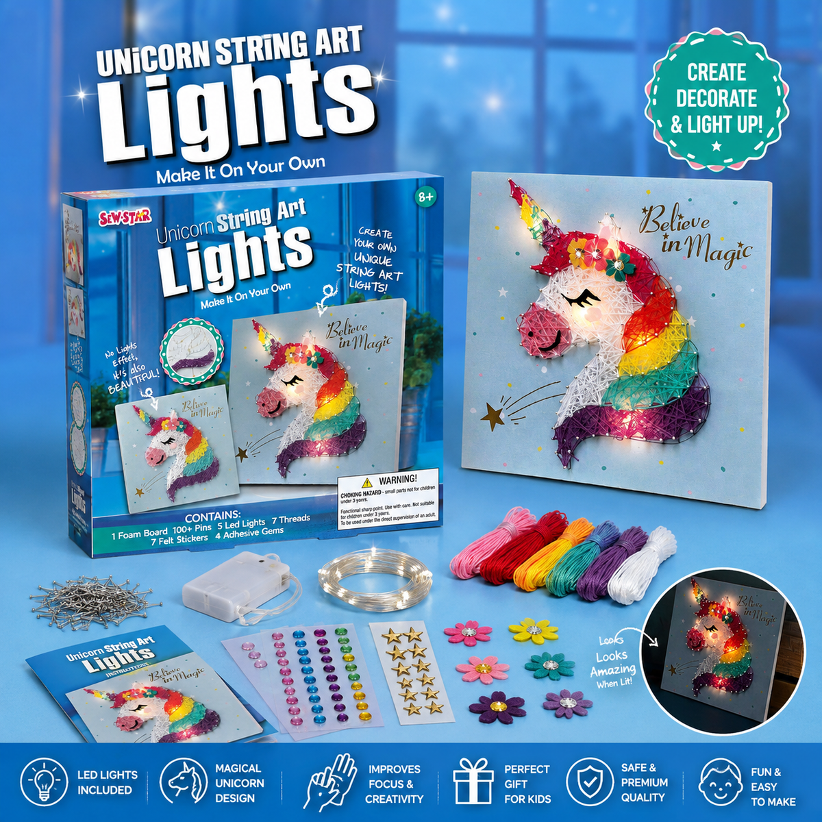 SewStar Unicorn String Art Light Kit – DIY Craft Toy for Kids