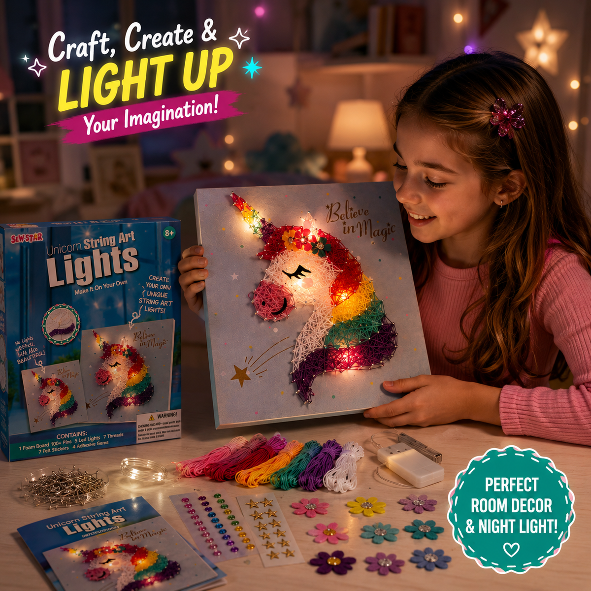 SewStar Unicorn String Art Light Kit – DIY Craft Toy for Kids