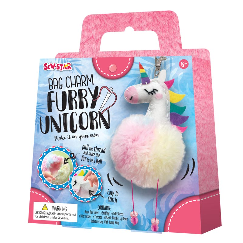 Sew Star Hobby Set Diy Bag Charm With Furry Pompom Unicorn