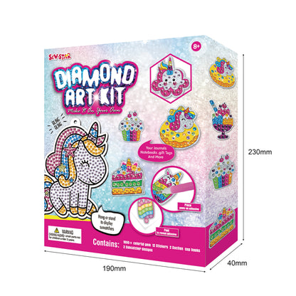 Colorful unicorn design covered with sparkling crystal gems - finished diamond art