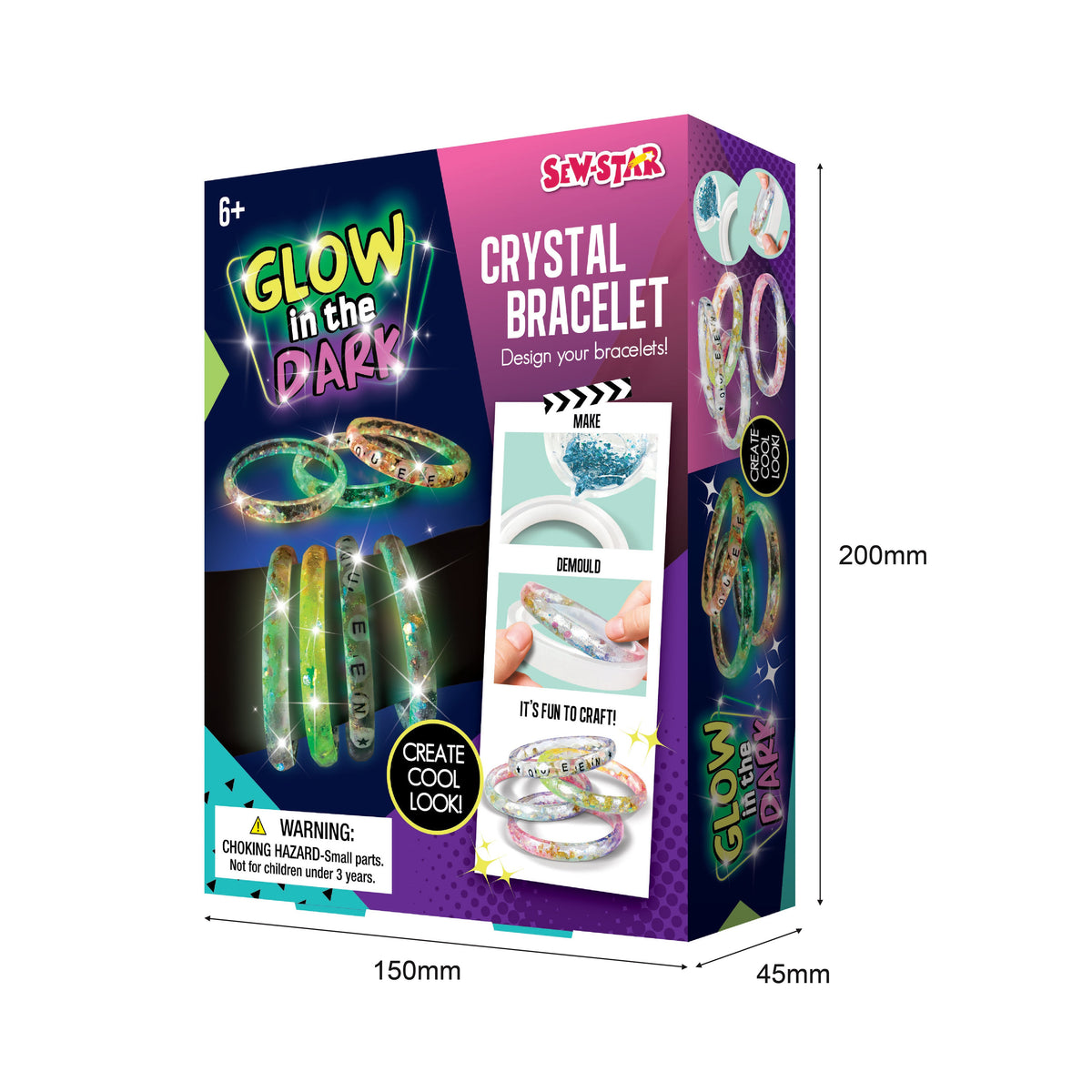 Child wearing handmade glowing bracelet created with SewStar crystal beads