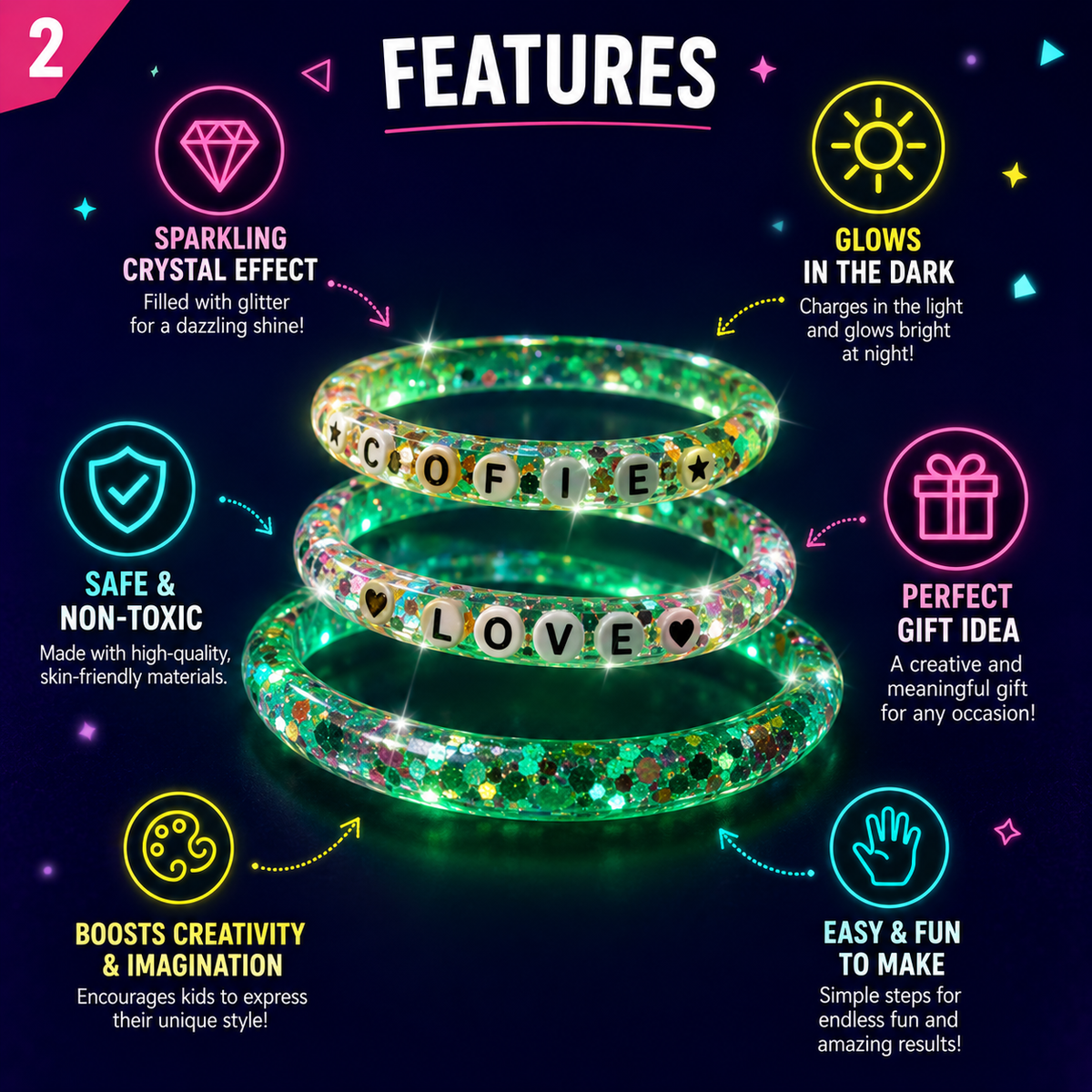 SewStar Glow-in-the-Dark Hair & Crystal Bracelet Kit – DIY Craft Toy for Kids