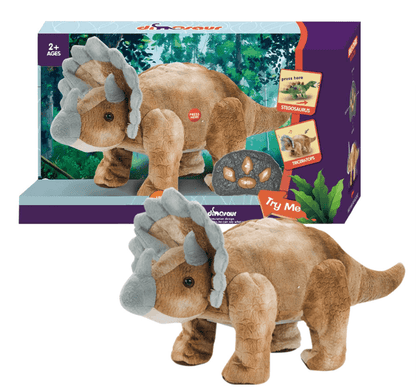 Fur Star Roaring or Singing Adorable Plush Animal RC Dinosaur - Brown product details for kids in Kuwait